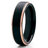 Silly Kings Jewelry Black Tungsten Wedding Band 18k Rose Gold Tungsten Ring Men & Women 6mm Tungsten Carbide Ring Brush Finish Comfort Fit
