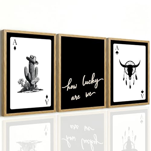 Deveosa Set Of 3 Piece Framed Canvas Vintage Western Black And White How Lucky Are We Pictures Above Bed Wall Posters Art Rustic Prints Artwork For Men Bedroom Living Room Home Southwestern Bathroom Cowboy Country House Décor