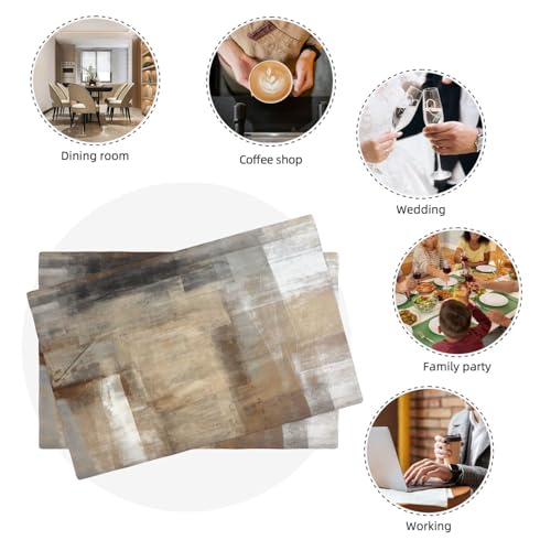 Xalogeer PLACE-MAT-4PS-WHITE BROWN Farmhouse Placemats Set Of 4 Modern Abstract White Brown Art Painting Linen Washable Place Mats Rectangle Cloth Table Mat For Party Kitchen Dining Decoration Indoor Outdoor thumb #6
