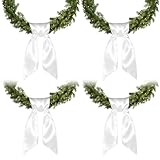 4 Pcs Wreath Sash for Front Door, Blank White Sash for Monogram Embroidery, Wreath Accessories for Home Birthday Wedding Decorations, 4.7' W x 55.9' L
