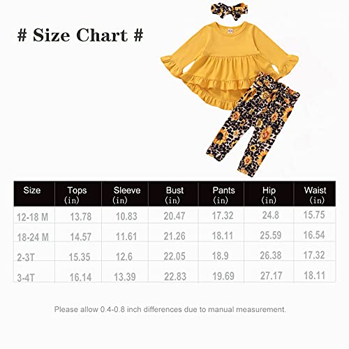 Kucnuzki 2T-3T Girls Clothes Toddler Girl Outfit Yellow Ruffle Irregular Hem Tops Floral Leopard Pants Set For 2-3 Years Old Girl #TOP5