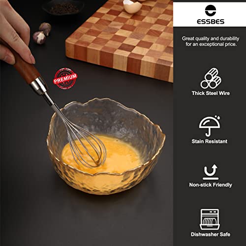 ESSBES Stainless Steel Wooden Handle Whisk - Home Kitchen Whisk Multi Function Hand Whisk Non Stick Balloon Whisk Easy to Clean Suitable for Home Restaurant Stir Eggs, Cake Batter