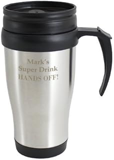 Custom Personalised Stainless Steel Travel Mug Laser Engraved with Your Own Text. Ideal For the Commute, Birthdays.