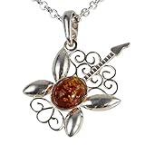 Material: Baltischer Bernstein; 925er Sterling Silber; Gesamthöhe des Anhängers: 1,3 