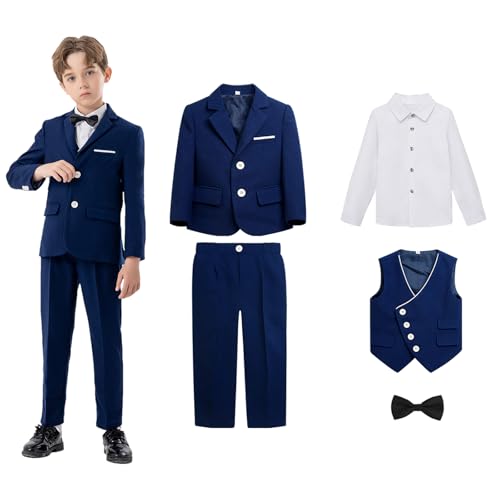 5 Piece Suits for Boys Formal Slim Fit Suit Set Wedding Ring Bearer Outfits Kids Tuxedo Suit First Communion Outfits