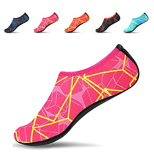 JACKSHIBO Men Women and Kids Quick-Dry Water Skin Shoes Aqua Socks For Water Sports Swim Surf Yoga Exercice Beach, Rose Red, XXXL
