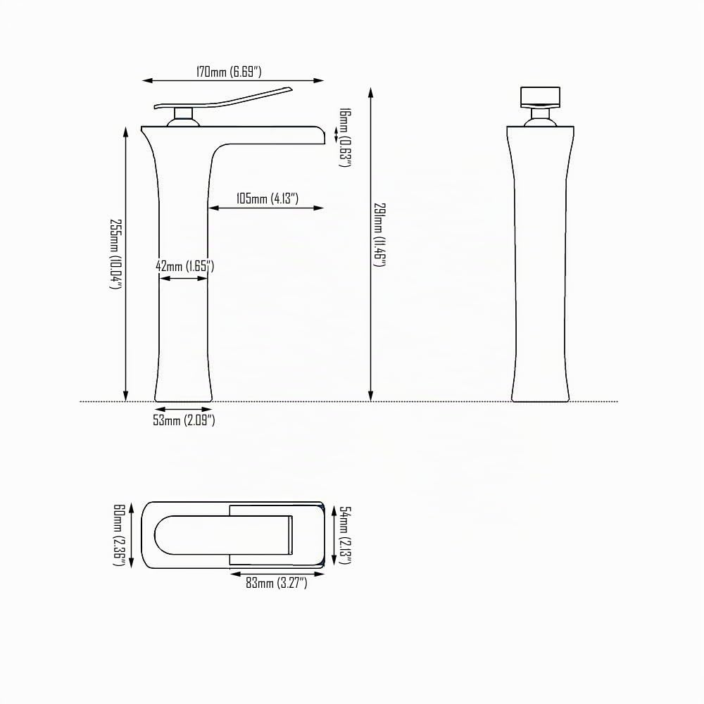 Beelee BL9009NH Miscelatore Rubinetto Bagno Cascata con Corpo alto, Monocomando Rubinetto per lavabo in ottone massiccio, Finitura Nichel Spazzolata