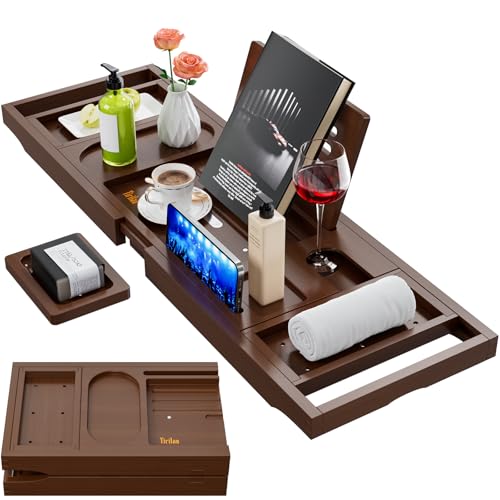 Yirilan Luxury Bathtub Tray Caddy, Expandable Bath Tray, Unique House Warming Gifts, New Home, Anniversary and Wedding Gifts for Couple, Bridal Shower Gift for Women