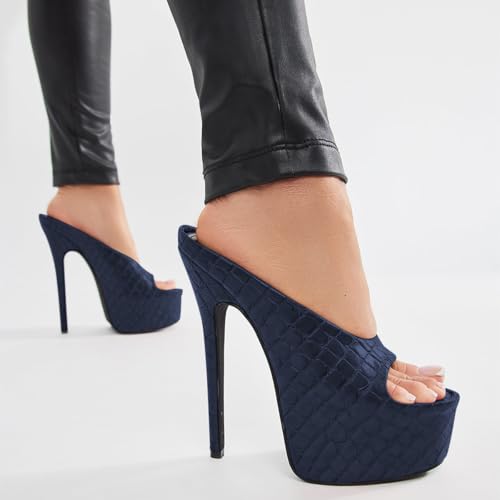 FSJ Women Platform High Stiletto Heels Open Toe Slip On Sandals Embossed Crocodile Effect Pumps Shoes for Sexy Dress Wedding Party Club Size 4-16 US4