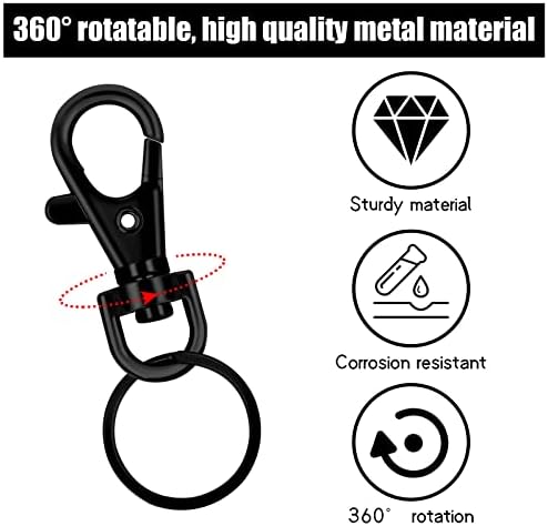 Cozlly 20 Set Keychain Hooks and Rings, 25mm Key Ring with Clips, Lobster Clasps for Keyrings, Swivel Lanyard Snap Hook, Metal Key Chain Clip for DIY Craft Keychain, Black
