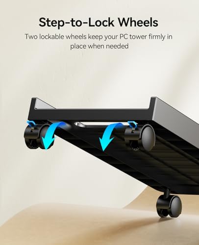 ORICO Mobile CPU Stand with Locking & Swivel Wheels, Universal Under Desk Computer Tower Stand for PC, Multi-Functional CPU Holder for Office & Home (17.9x8.74x0.86 Inches) — view 3