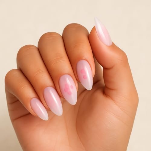 Image of 24 Pcs Reusable Artificial Nails Fake Nails with Glue and Kit|Sugar Kiss Shimmer Satin Sheen Press On Nails | ABS Material UV Protected Long Lasting Finish | Reusable Customizable Nail Kit |Medium Almond Nails