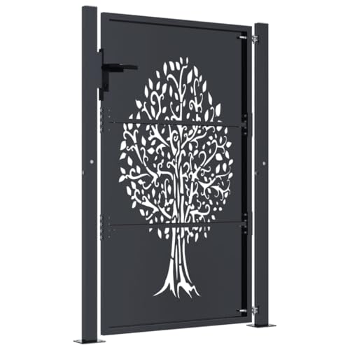 Miniatura 9 de Vidaxl Puerta De Jardín Acero Gris Antracita Diseño Árbol 100x125 Cm, Puerta De Valla, Puerta De Exterior, Puerta De Metal, Puerta De Seguridad