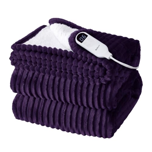 Image of Bedsure Ribbed Electric Blanket Twin, Purple Heated Blanket, Preheat