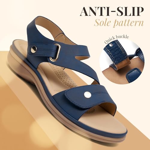 Image of Littleplum Womens Sandals Arch Support - Comfortable Flat Sandals for Women, Summer Breathable Adjustable Orthotic Walking Shoes for Beach,Travel