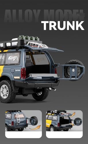 Image of Tivota Land Cruiser LC80 1:24 Diecast Metal Car - Openable Doors, Sound&Light, Pull Back Action,Collectible Toy Car for Kids - Durable & Realistic Model Collectors (Yellow-Grey)