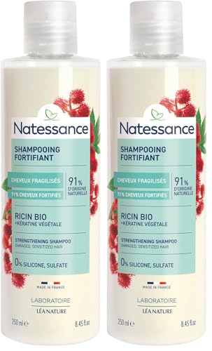 Natessance - Shampooing Réparateur Fortifiant - Ricin & Kératine Végétale - Flacon de 250 ml (Lot de 2)