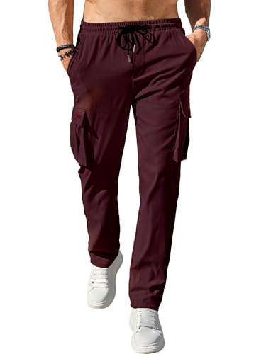 Image of Comdecevis Men's Casual Cargo Pants Workout Joggers Stretch Sweatpants Hiking Drawstring Tactical Pants with Multi Pockets