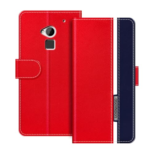 UOGNADGD Leather Phone Case Compatible with HTC One Max T6 Flip Wallet Cover with Magnetic Closure, Kickstand & Card Holders, Shockproof Protection (Red)