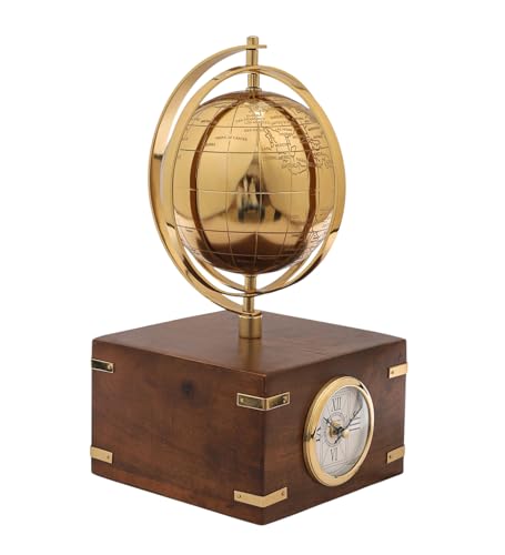 Image of Decor de Maison Metal Brings Handcrafted Table Clock for Kidsroom, Bedroom, Study Table, Office Desk|Classic Non-Ticking Tabletop Battery Operated Analog Desk Clock (Gold, Atlasphere Table Clock)