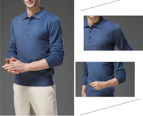 Men's Lapel Solid Color Woolen Sweater Autumn Winter Stretch Top Knitwear Business Pullover3