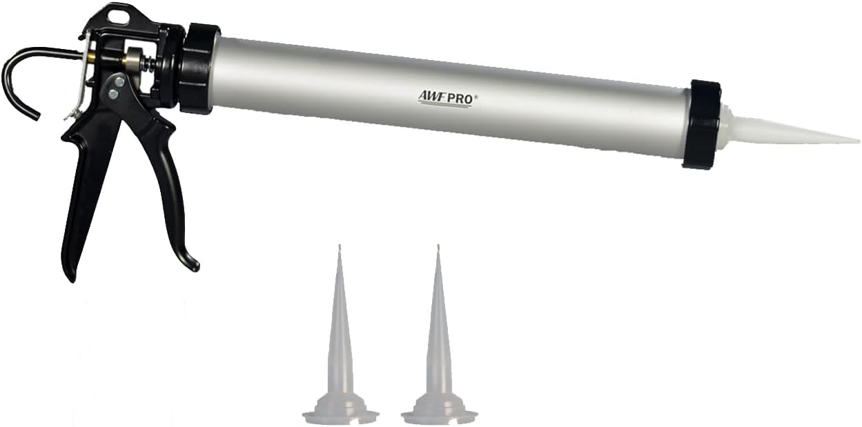 AWFPRO Sausage Caulking Gun: 20oz Foil Pack & 10oz Cartridge Convertible, 18:1 Thrust Ratio, Aluminum Barrel w/ 3 Tips