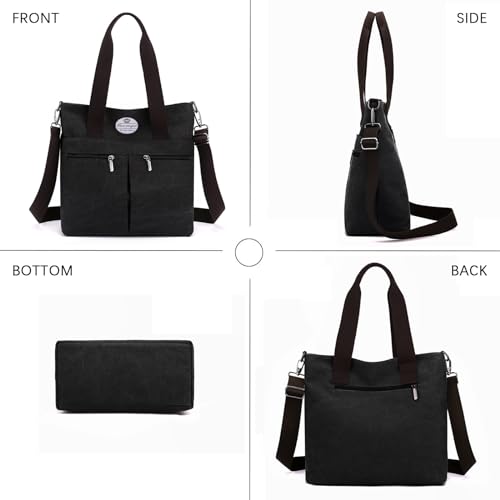Image of HUA ANGEL Women's Canvas Tote Bag Lightweight Crossbody Purse Multi-Pocket Durable Handbags for Work College Shopping Beach