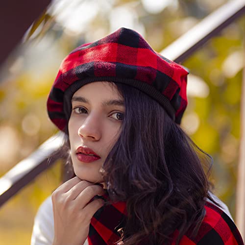Image of Scottish Tam O' Shanter Hat Tartan Bonnet Pom Pom Wool Flat Cap One Size