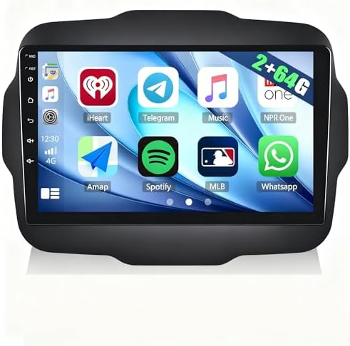 CAMECHO 2G+64G Android 13 Car Stereo for Jeep Renegade 2016-2020 with Wireless Carplay Android Auto 9" Touch Screen Car Radio with GPS Sat Nav WiFi Bluetooth FM RDS Mirorr Link Reverse Camera