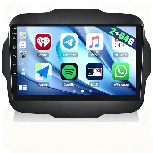 CAMECHO 2G+64G Android 13 Car Stereo for Jeep Renegade 2016-2020 with Wireless Carplay Android Auto 9" Touch Screen Car Radio with GPS Sat Nav WiFi Bluetooth FM RDS Mirorr Link Reverse Camera