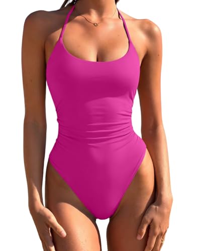 Image of LASLULU Women's One Piece Swimsuits Sexy Halter High Cut Slimming Bathing Suit Tummy Control Swimsuit