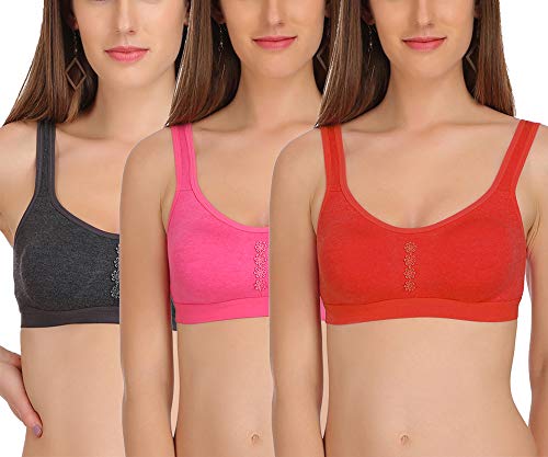 Image of FIMS - Fashion is my style Women's Lycra & Cotton Non Padded Non-Wired Sports Bra (Pack of 3)