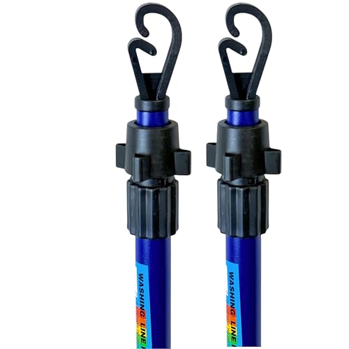 Easy Shopping 2.6 Meter/8.5ft 2 x Heavy Duty Adjustable Washing Line Prop Telescopic Pole Home Garden Pole Clothing Laundry Support with Hook End Black and Blue.