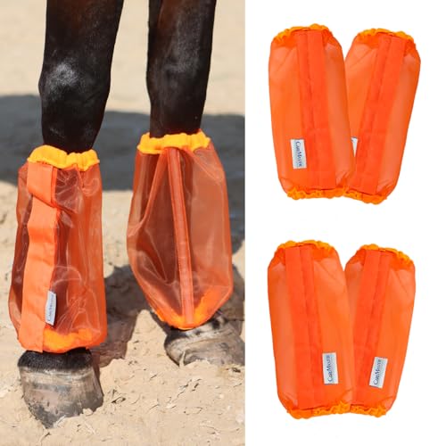 Image of Universal Size Horse Leggings Fine Mesh Greatly Reduce Stomping Breathable Horse Boots Leg Wraps (Set of 4) Orange