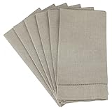 6 Pack - CleverDelights Natural Linen Hemstitched Dinner Napkins - 20