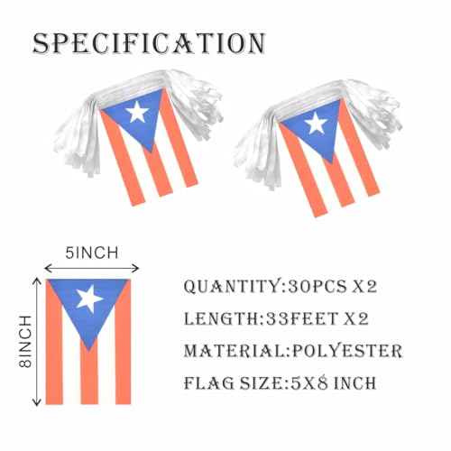 Image of 2 Pack Puerto Rico Flag Banner String Small Mini 66 Feet 60 Pcs Puerto Rican Hanging Flags Decoration