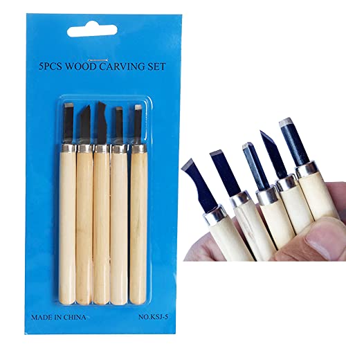 Woohome Kit D'outils de Sculpture Sur Bois 5 PCS - Ciseaux à Bois pour Sculpteur, Charpentier, Amateur, Adultes