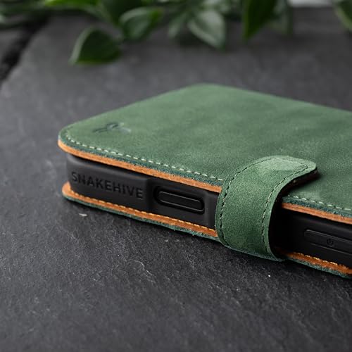 Snakehive Genuine Leather Wallet Case for iPhone 17 Pro Max – Flip Cover with Card Slots & Stand (Green) by Snakehive - Used condition - Image 9