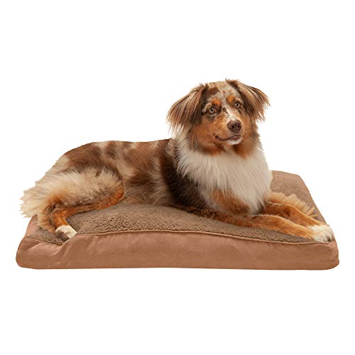 Furhaven Pet Dog Bed - Deluxe Snuggle Terry and Suede Pillow Cushion Traditional Mattress Pet Bed with Removable Cover for Dogs and Cats, Camel, Medium