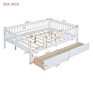Harper Bright Designs Full Size Daybed with Two Drawers Wood Kids Full Platform Bed Frame with Storage and Rails No Box Spring Needed Easy Assembly White