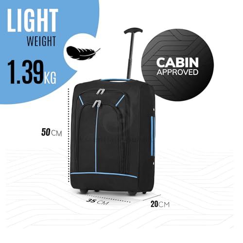 35L Cabin Trolley Bag Travelling Luggage, Lightweight 50X35X20Cm Multi-Pocket Hand Luggage Suitcase With Wheels Telescopic Handle, Size Approved For Ryanair, Easyjet, British Airways (Blue-Black) - 5