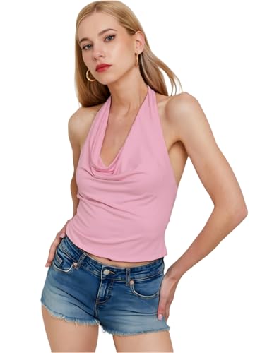 Image of SIGHTBOMB SOFTLINE Double Layered Cuddle Baby Cowl Neck Halter Seamless Ultra Soft Sleeveless Formal WEAR /Casual WEAR TOP for Women
