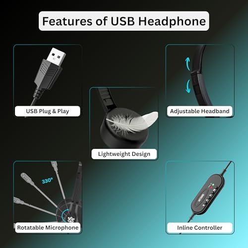 Image of Metaind Wired USB Headphone with Noise Cancelling Mic | HD Sound & Comfort for Zoom, Teams & Call Centers | USB Headset for PC & Laptop | Model: Meta MT50 (Black)