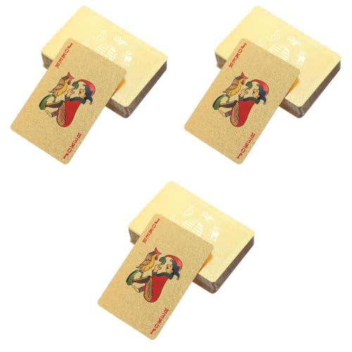 Abaodam 3stücke Deck Pokerkarten Wasserdichtem Für Partys Und Langlebige Goldene Spielkarten Mit Tierkreiszeichen Für Strand Schwimmbad Und Camping