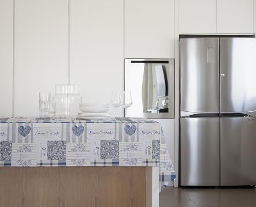 GEMITEX Tovaglia Tradition, Felpata, Cerata, Impermeabile e Antimacchia, Decoro 4164 Tirolese Blue, Ideale x Tavoli Rettangolari da 6/8 persone, 140 x 180 cm MADE IN ITALY, Rifinita con tagliacuci