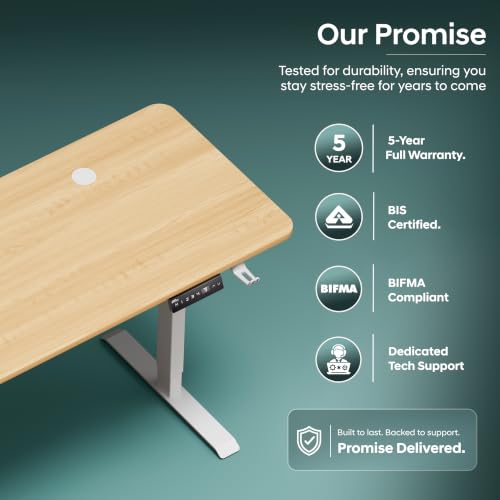 Image of V ONE Electric Standing Desk with 1-Piece Solid Top | Heavy Duty Height Adjustable Computer Desk | 3 Memory Preset | 5 Year Warranty | for Home Office (Maple Fusion, 140 * 60 CM)