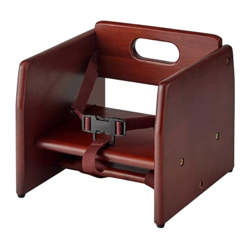Image of Mahogany Wooden Dining Seat Riser for Restaurant Chairs - Stackable Rubberwood Seat Platform with Chair Strap & Non-Slip Pads, Commercial Restaurant Seating Accessory