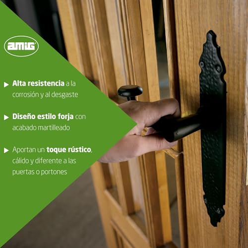 Miniatura 3 de Amig - Juego De Manillas Rústicas - Placa Martilleada - 280 X 45 Mm - Ideal Para Aumentar La Privacidad De Una Estancia - Placa De Acero Y Tirador De Zamak Negro