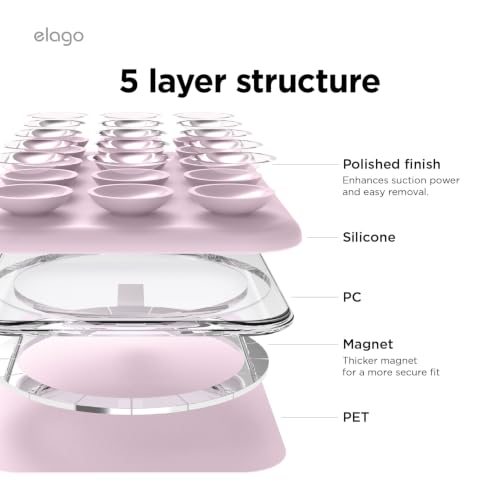 Image of elago Magnetic Suction Cup Phone Mount for iPhone, Compatible with MagSafe | Removable, Silicone, Holder, Hands-Free Selfies, Video for TikTok, Instagram, Creator, Strong Magnetic (Light Lilac)
