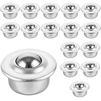 Oungy 16 Stück Kohlenstoffstahl Kugelrollen Edelstahl Klein, 15mm Kugel Transfer Kugelrollen Schwerlast, 360º Metall Kugelrollen mit Stahlkugel, Universal Kugelroller für Fließband, Schiebe Schlitten